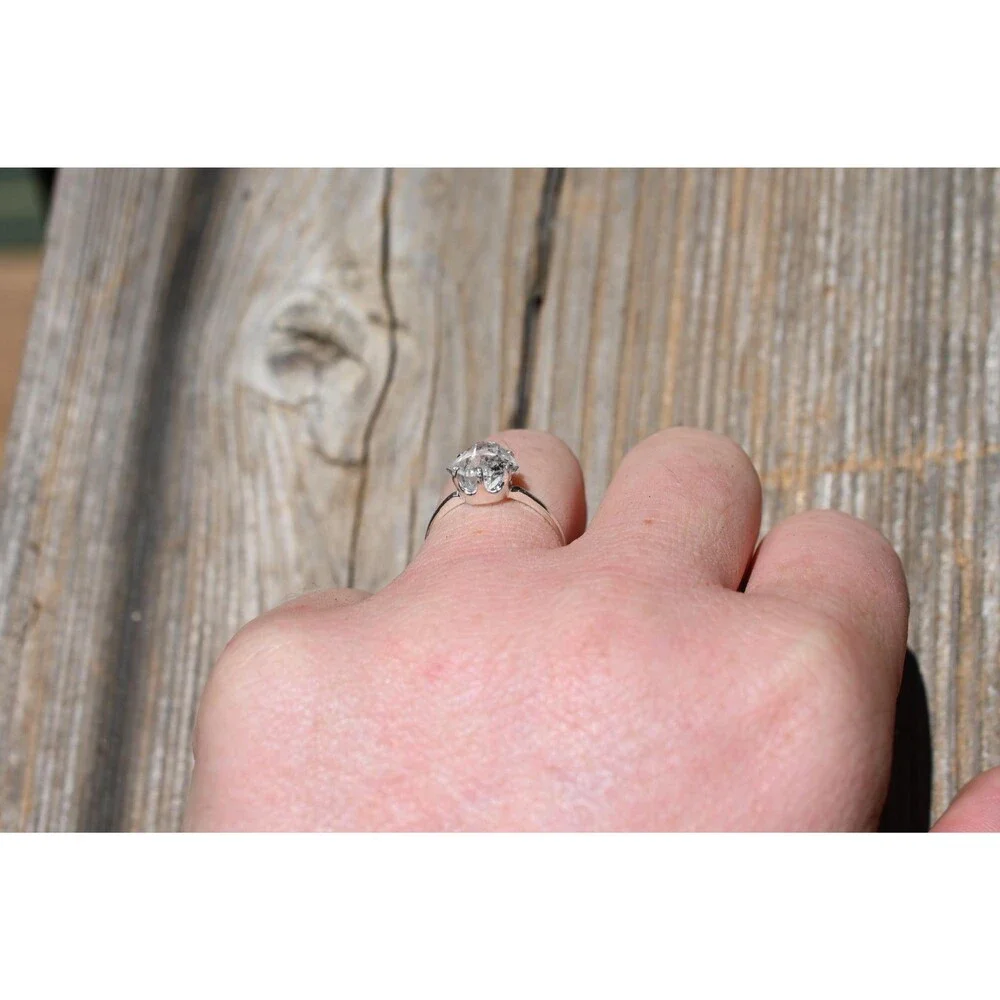 Herkimer Diamond Ring Rustic dainty unique alternative simple boho minimalist na